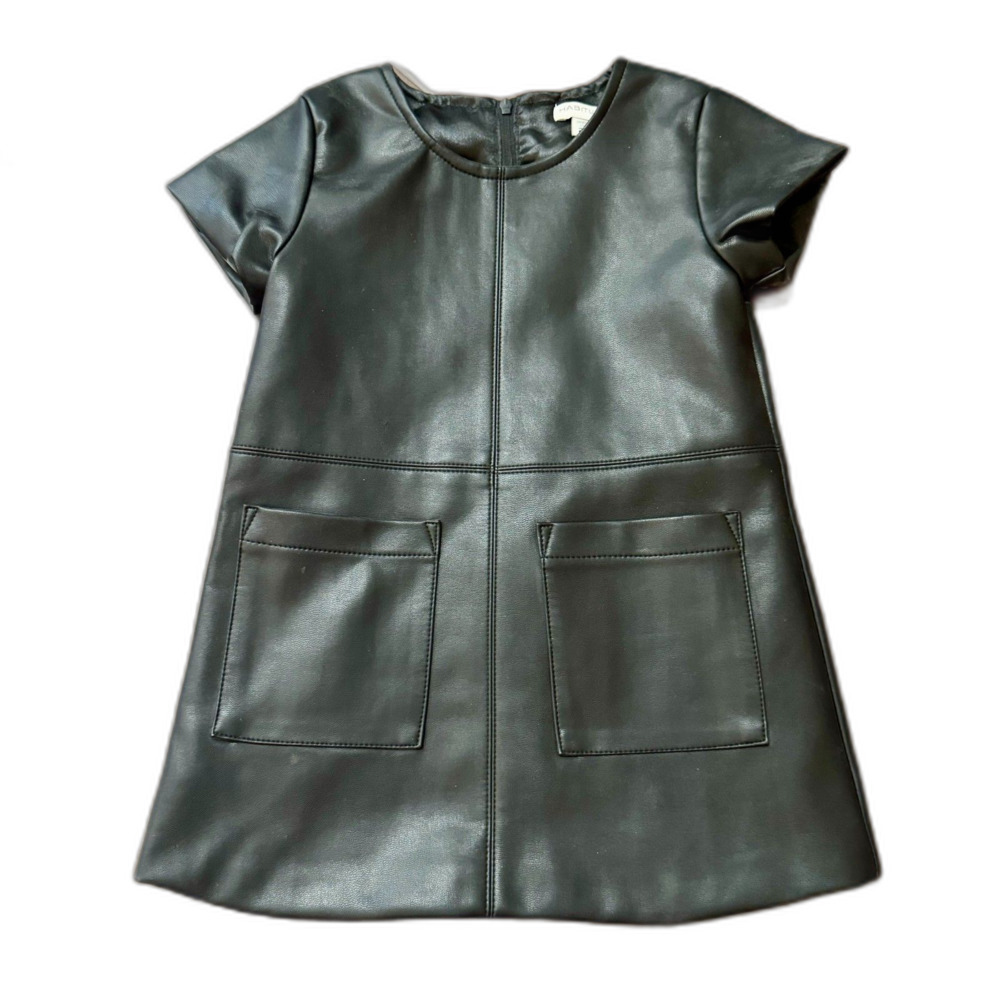 Habitual Girl Black Solid Vegan Faux Leather Double Pocket Shift Dress 24M